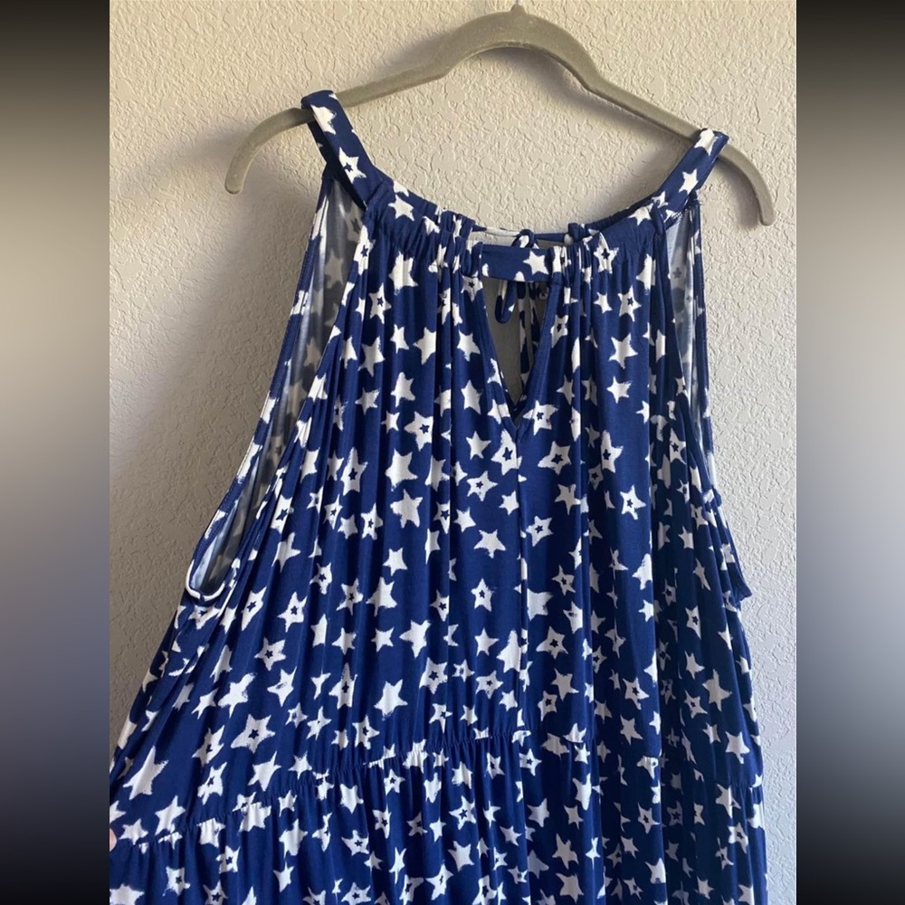 New W Tag Elegant Plus size 26/28 Lane Bryant Blue & White Sleeveless Long Dress